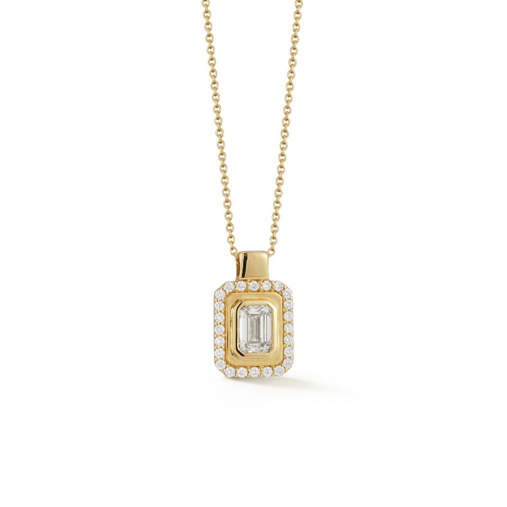 Korman Collection 18k Yellow Gold Emerald Cut Diamond Halo Necklace